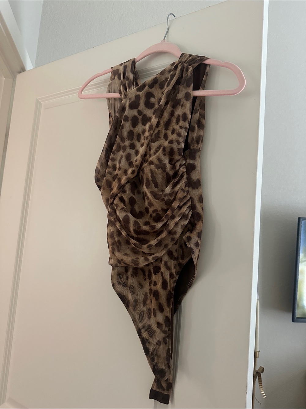 Zara Brown Leopard Print Draped Bodysuit
